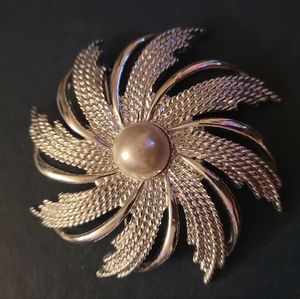 ***5 for $25 Vintage Sarah Cov Broach Silver with Faux Pearl